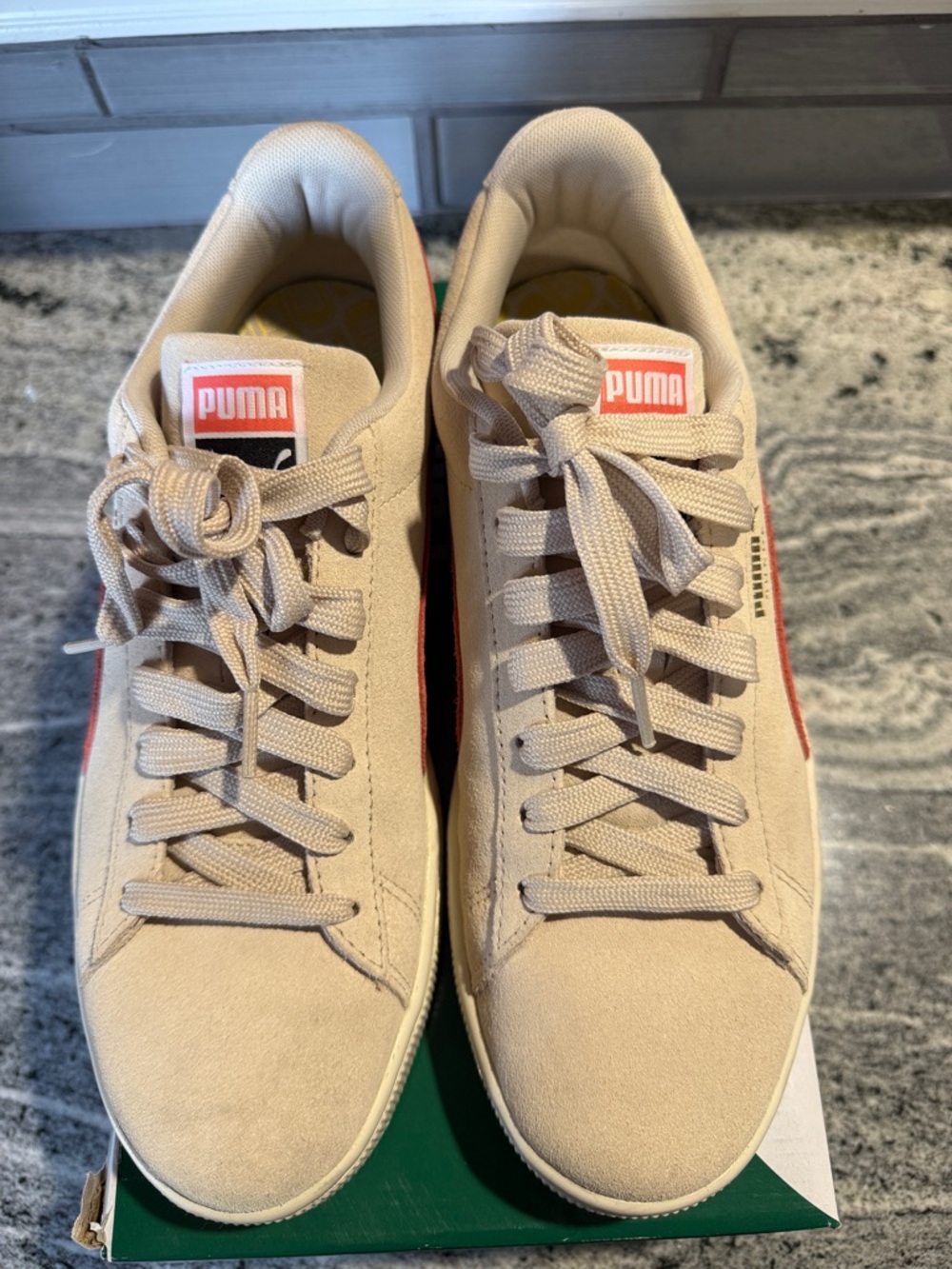 Puma Beige Suede Low-Top Sneakers Tapioca - Hot Coral